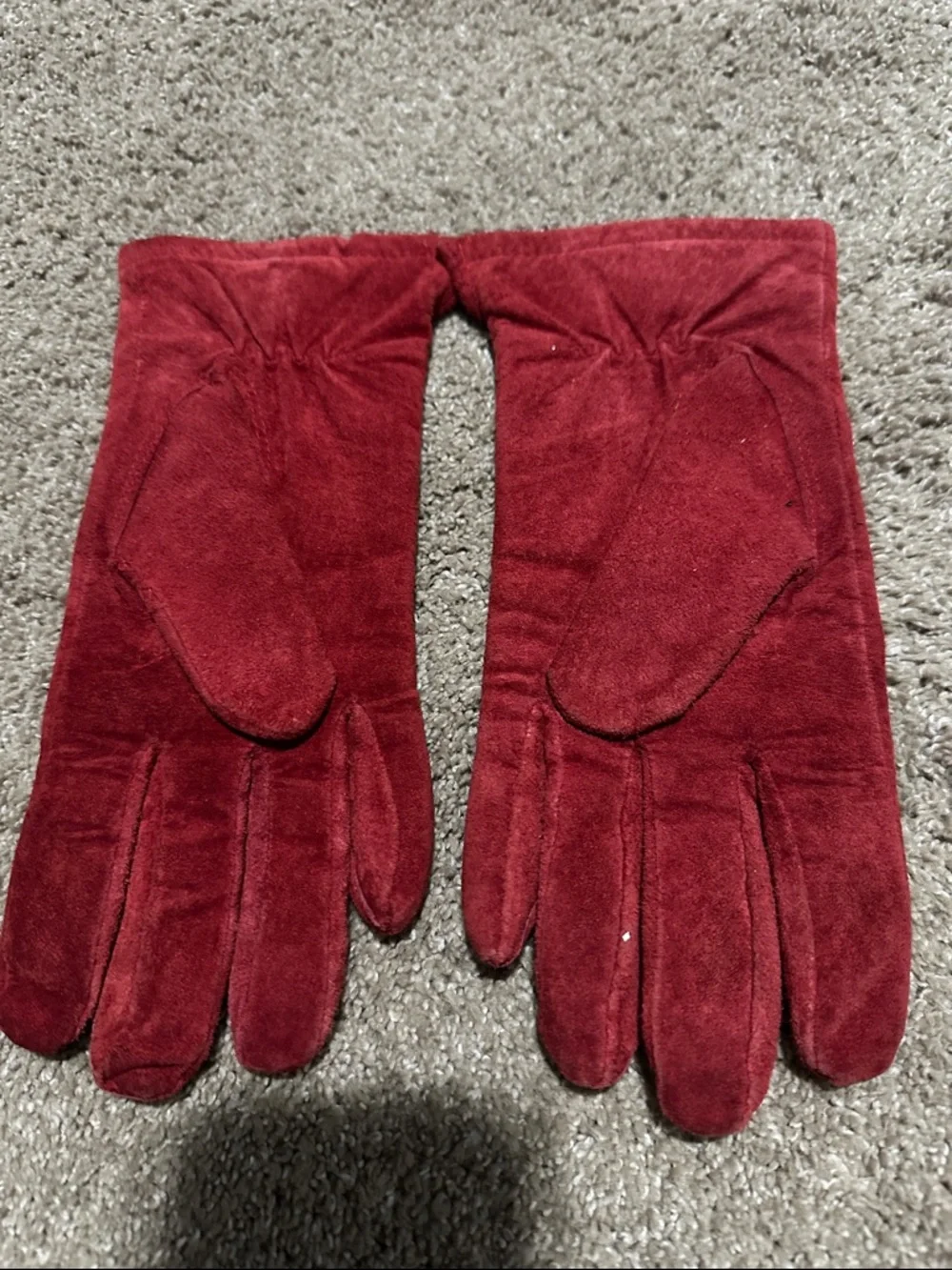 Red Leather Suede Gloves